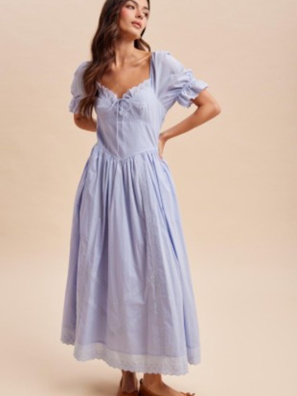 Lace Detail Cotton Blue Aura Maxi Dress - Picture 4 of 13